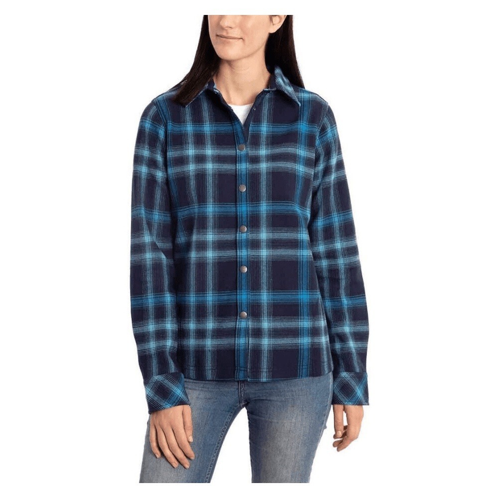 Orvis Fleece Lined Plaid Snap Front Flannel Shirt Shacket Women's Size Small